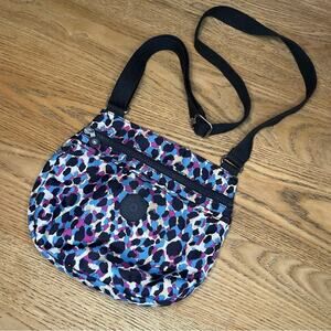 Kipling Emmylou Leopard Animal Print Small Crossbody Messenger Bag Purple Blue